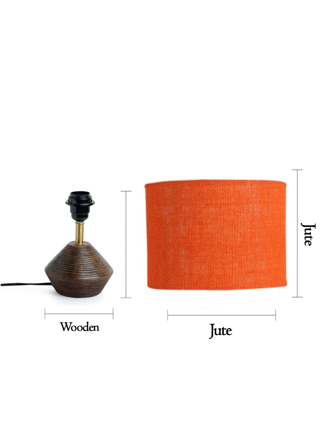 Orange Jute Table lamp with Wood Natural Base (7x12 inches)