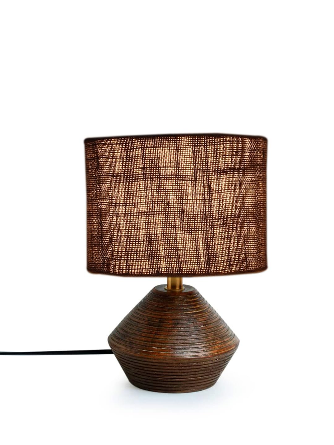 Grey Jute Table lamp with Wood Natural Base (7x12 inches)