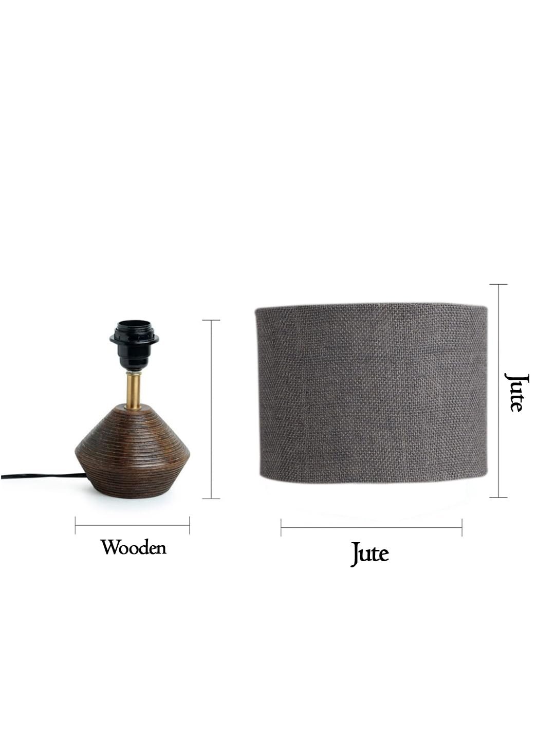 Grey Jute Table lamp with Wood Natural Base (7x12 inches)