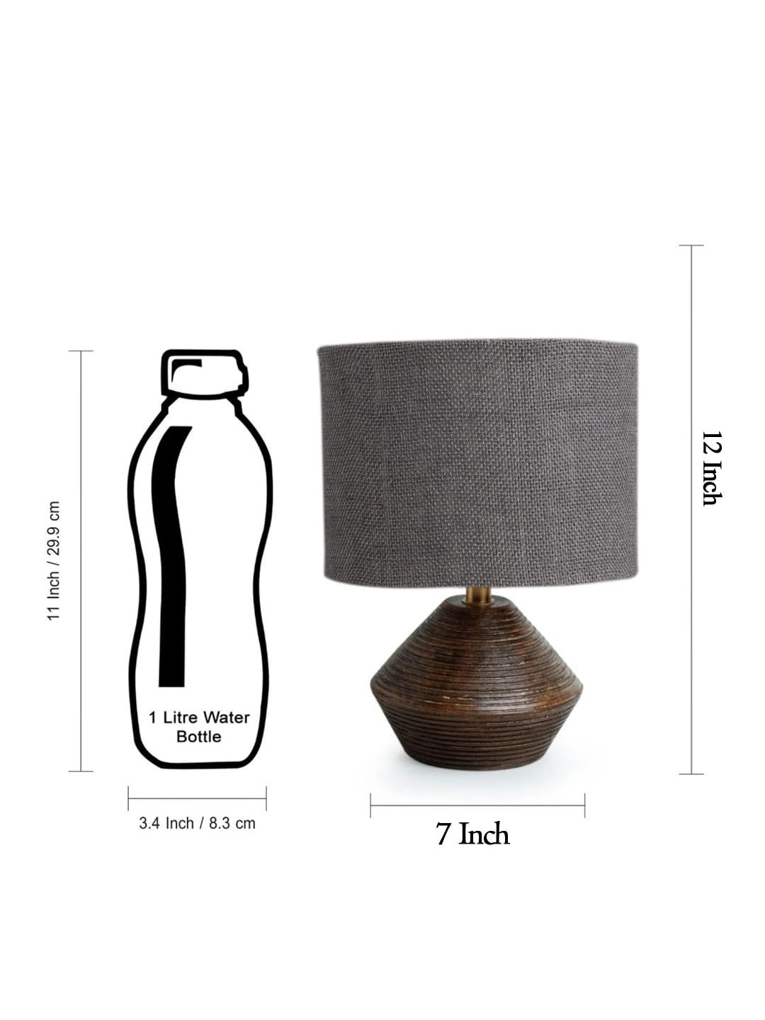 Grey Jute Table lamp with Wood Natural Base (7x12 inches)