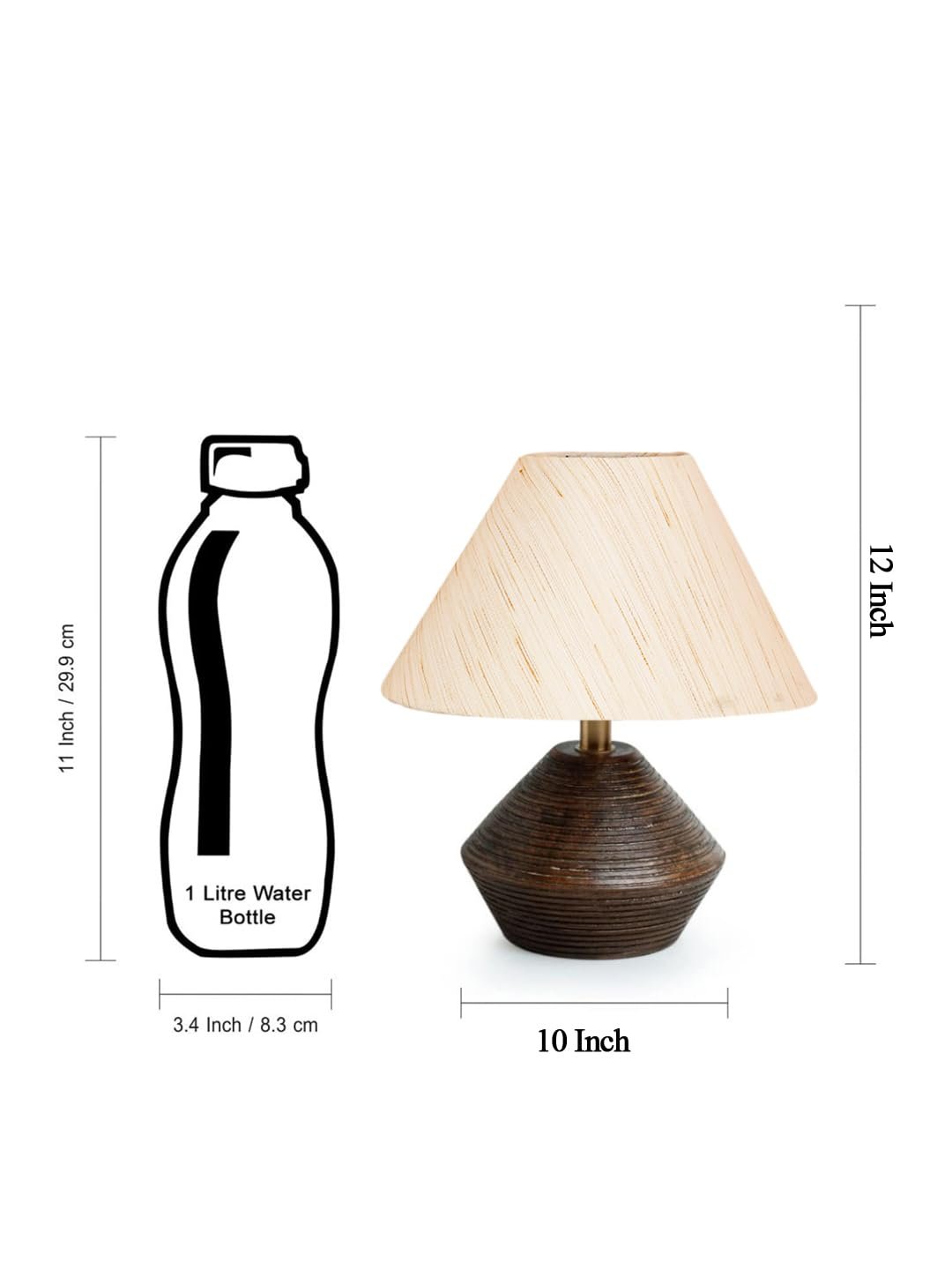 Off White Cotton Table lamp with Wood Natural Base (10x12 inches)