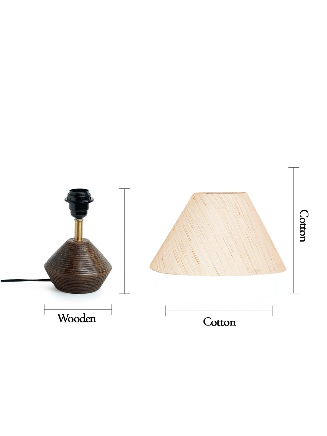 Off White Cotton Table lamp with Wood Natural Base (10x12 inches)