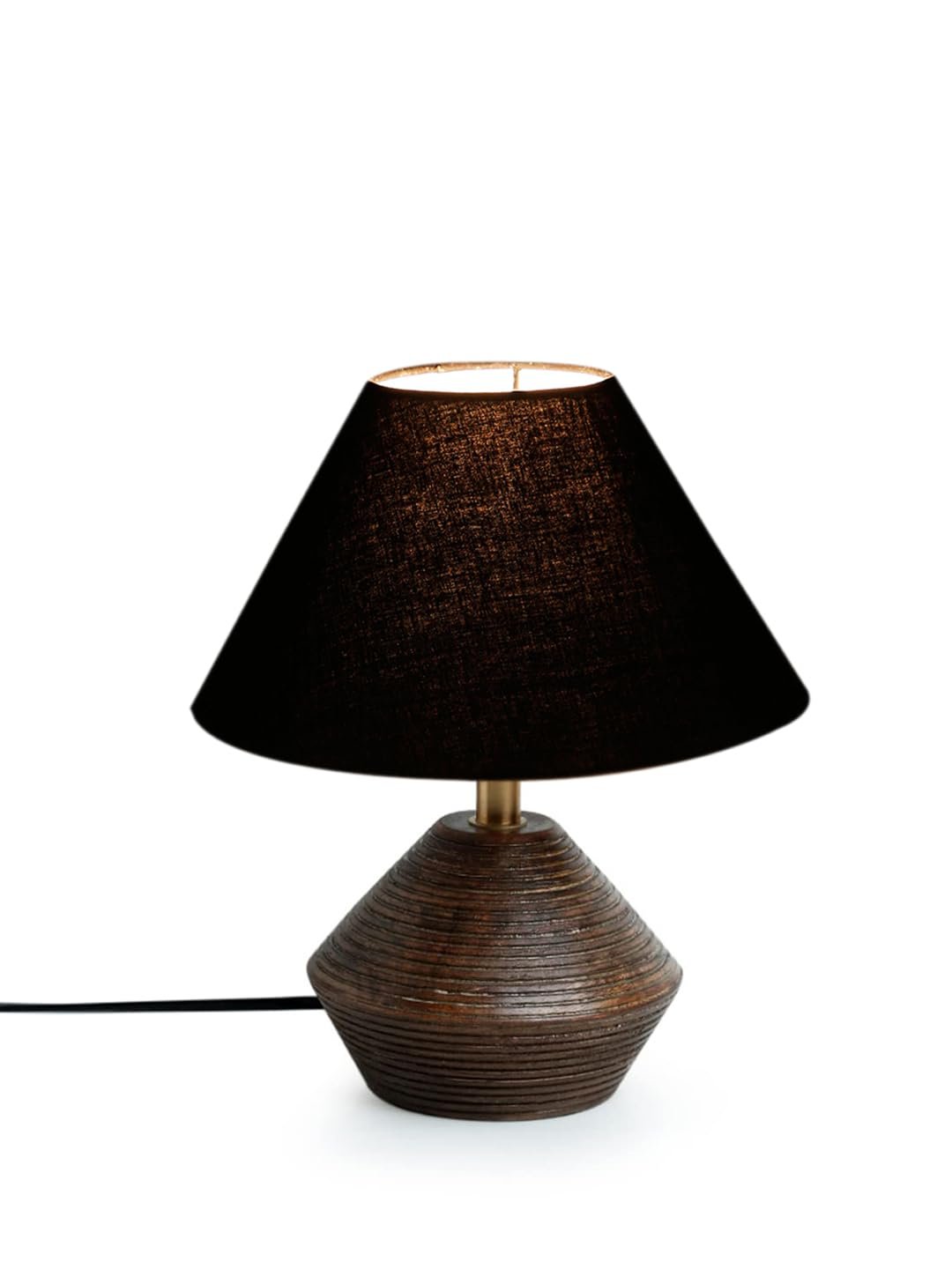 Black Cotton Table lamp with Wood Natural Base (10x12 inches)