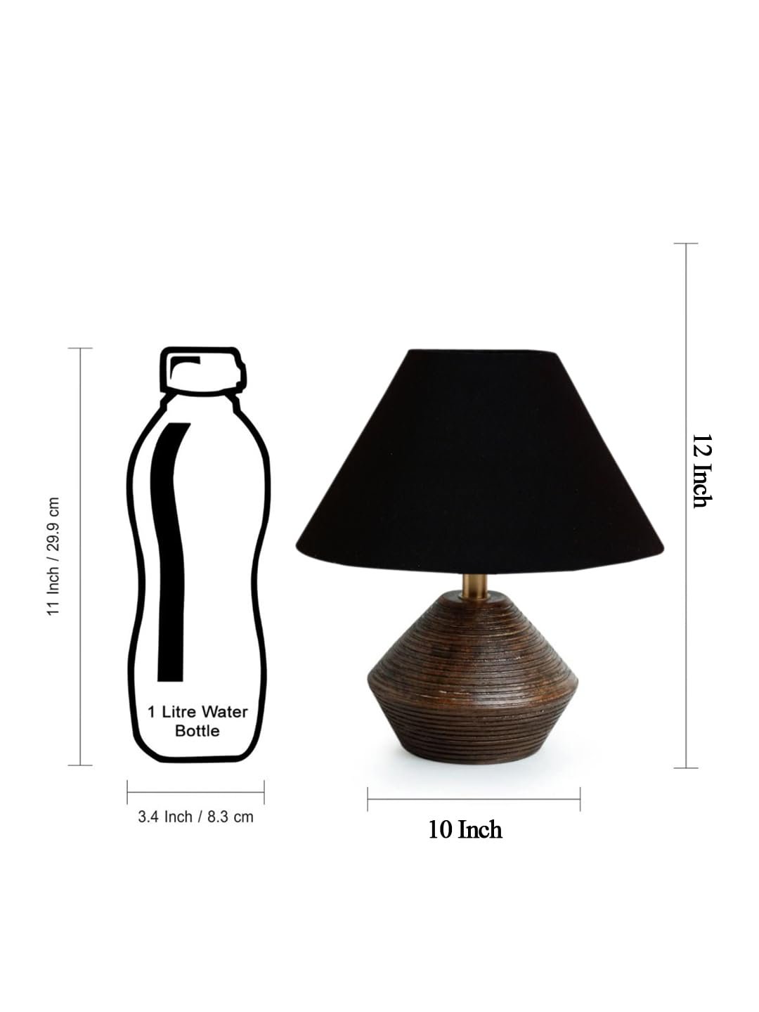 Black Cotton Table lamp with Wood Natural Base (10x12 inches)