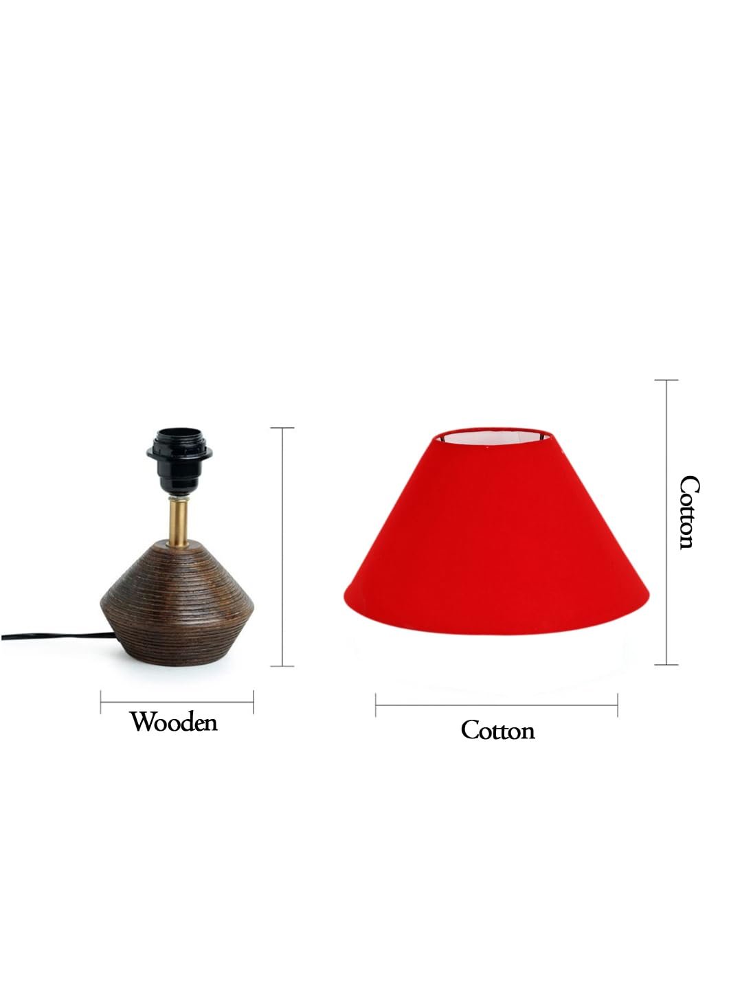 Red Cotton Table lamp with Wood Natural Base (10x12 inches)