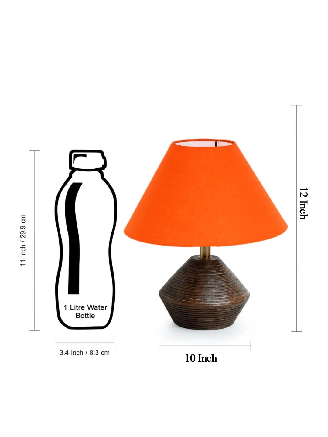 Orange Cotton Table lamp with Wood Natural Base -(10x12 inches)