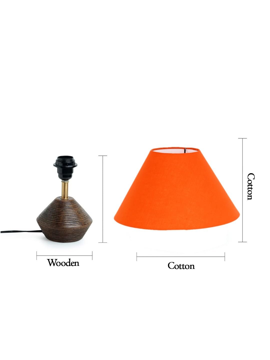 Orange Cotton Table lamp with Wood Natural Base -(10x12 inches)