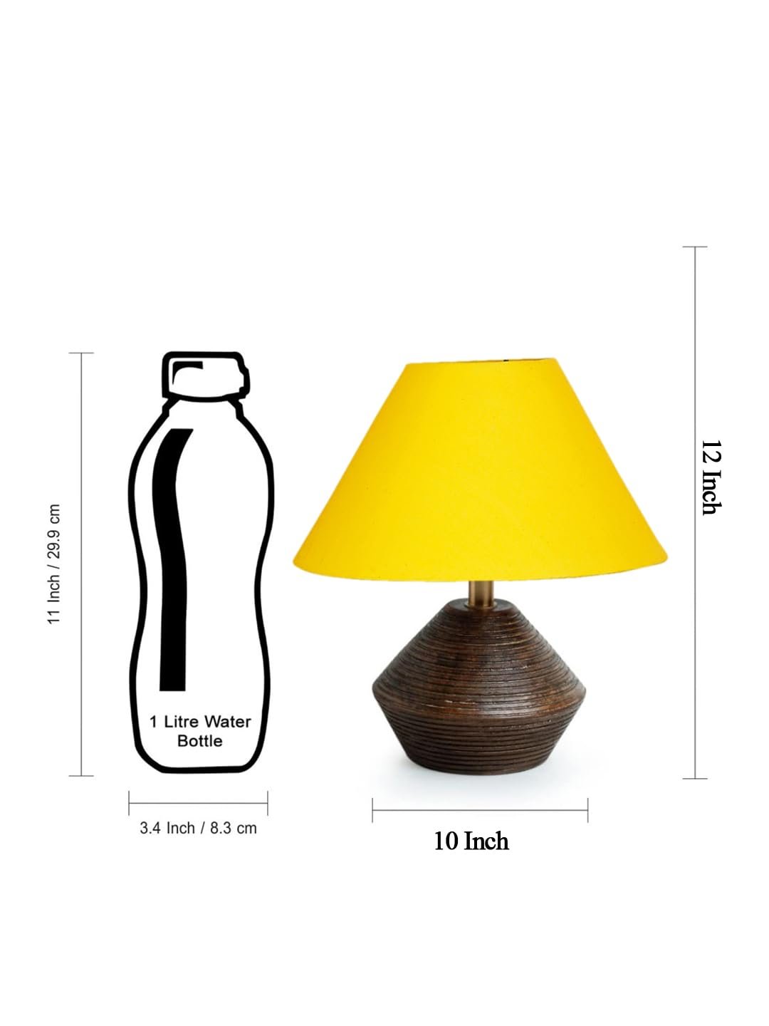 Yellow Cotton Table lamp with Wood Natural Base (10x12 inches)