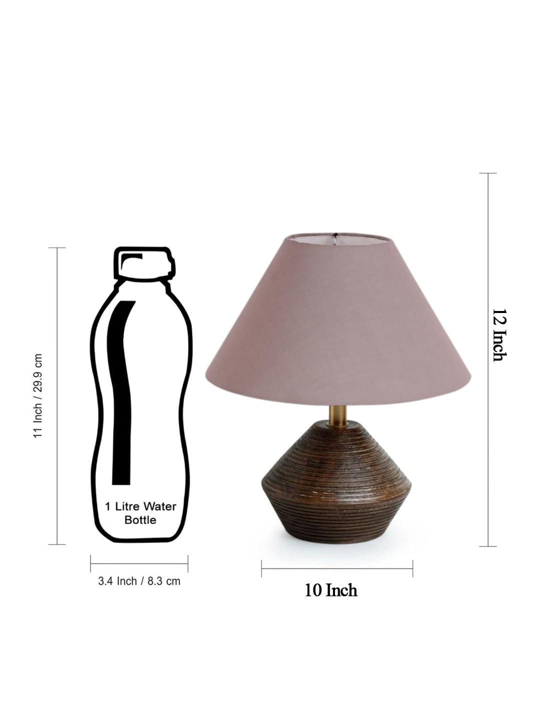Grey Cotton Table lamp with Wood Natural Base (10x12 inches)