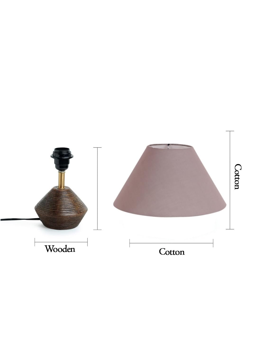 Grey Cotton Table lamp with Wood Natural Base (10x12 inches)