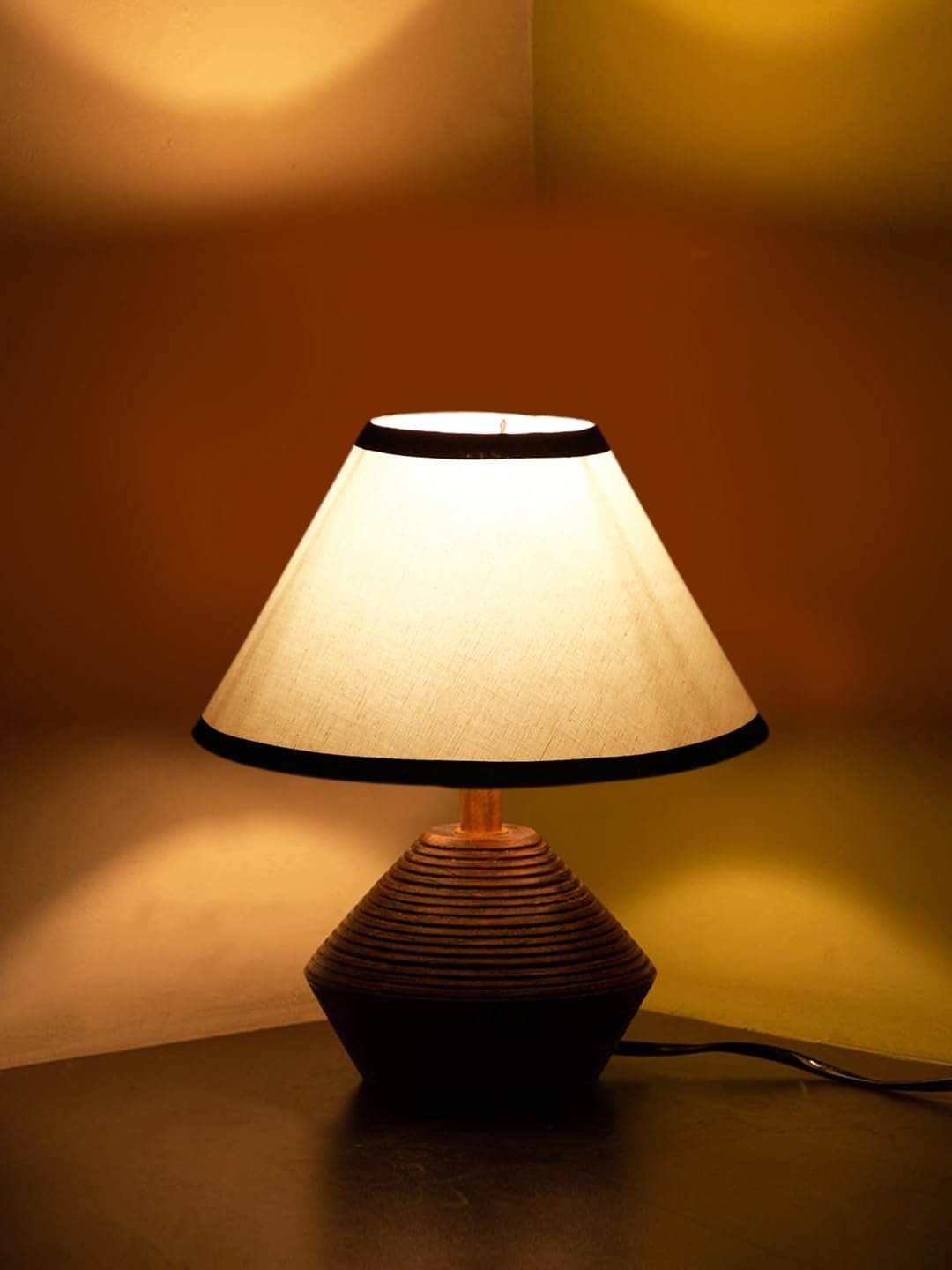 Multicolor Cotton Table lamp with Wood Natural Base (10x12 inches)-33