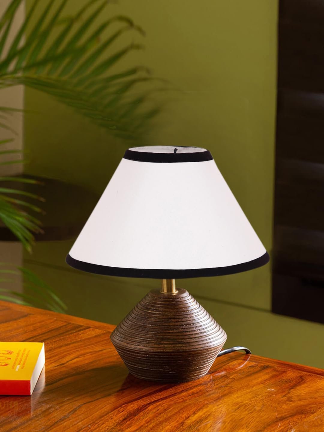 Multicolor Cotton Table lamp with Wood Natural Base (10x12 inches)-33
