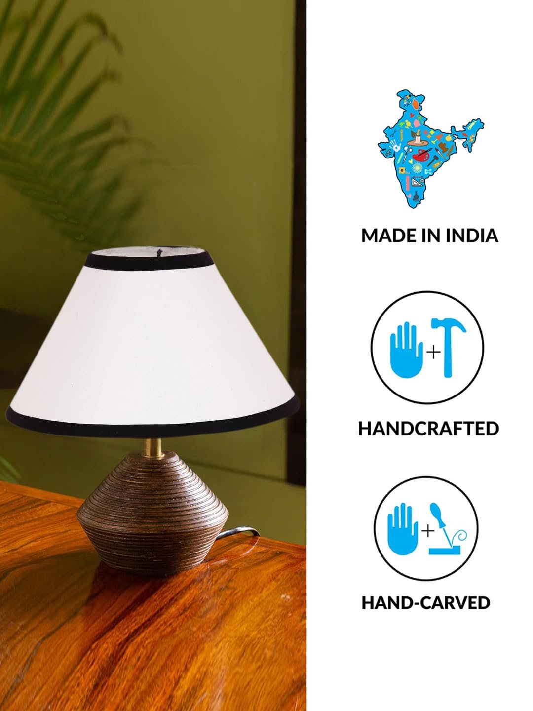 Multicolor Cotton Table lamp with Wood Natural Base (10x12 inches)-33