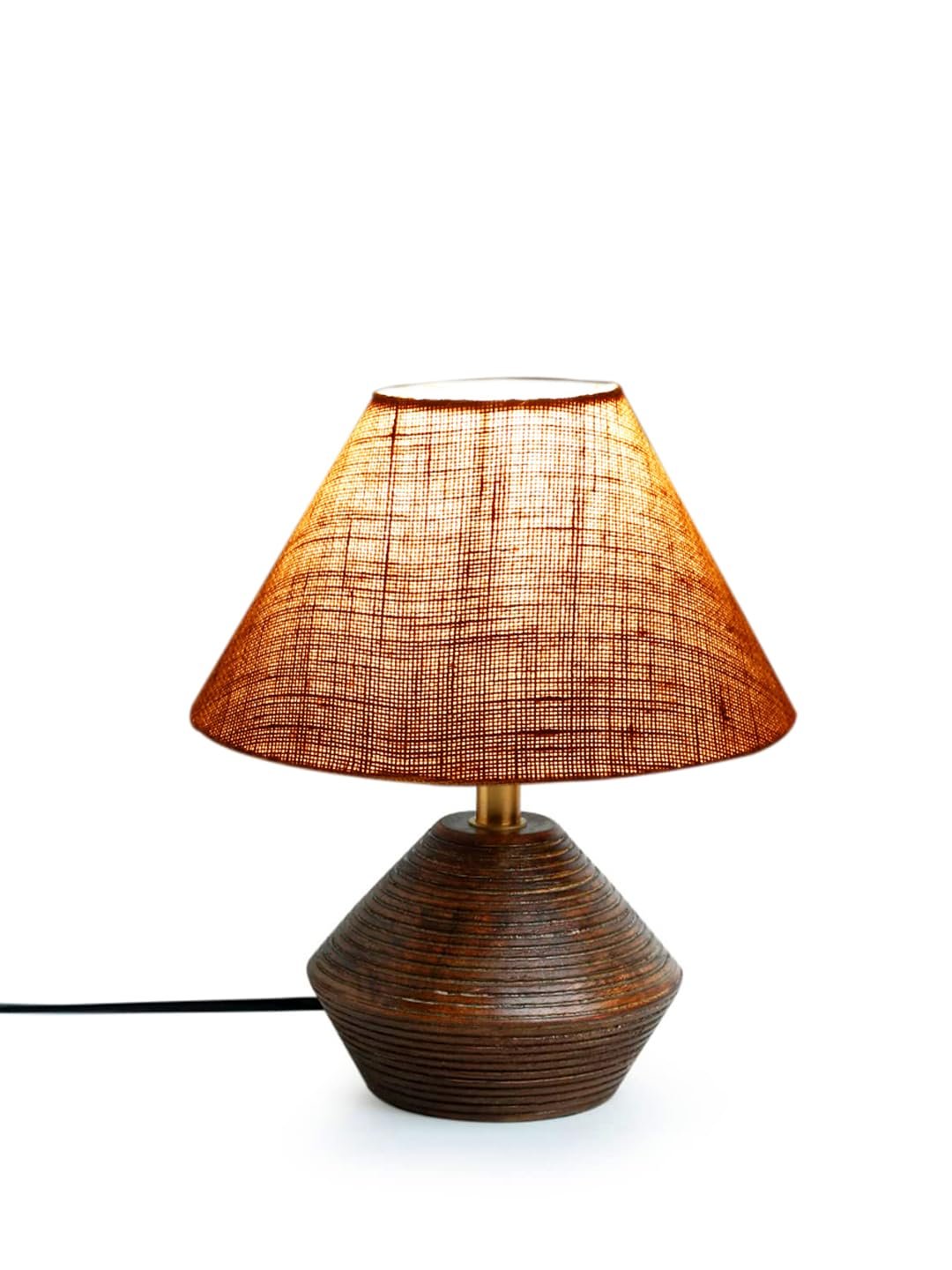 Beige Jute Table lamp with Wood Natural Base(10x12 inches)