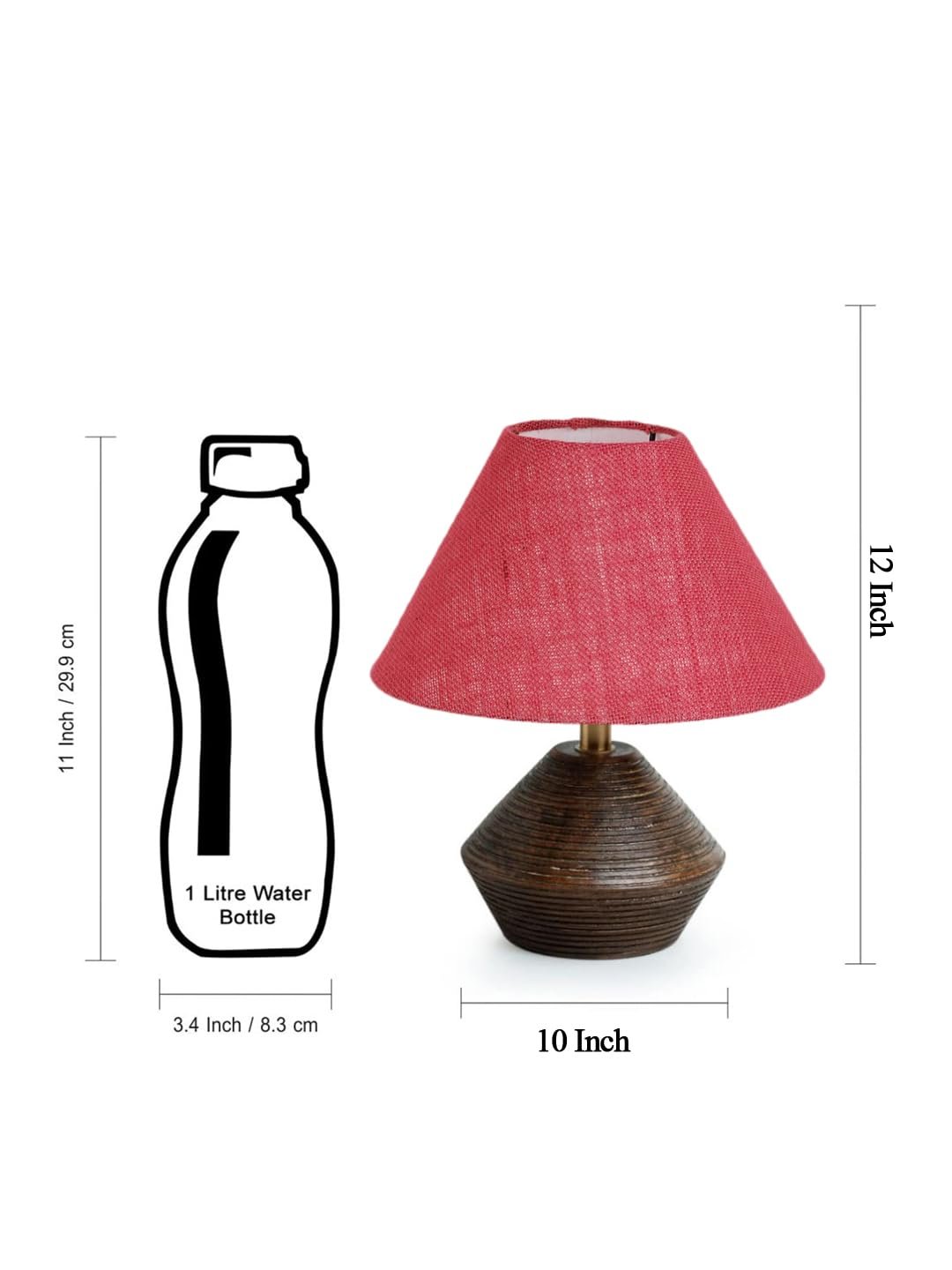 Pink Jute Table lamp with Wood Natural Base (10x12 inches)