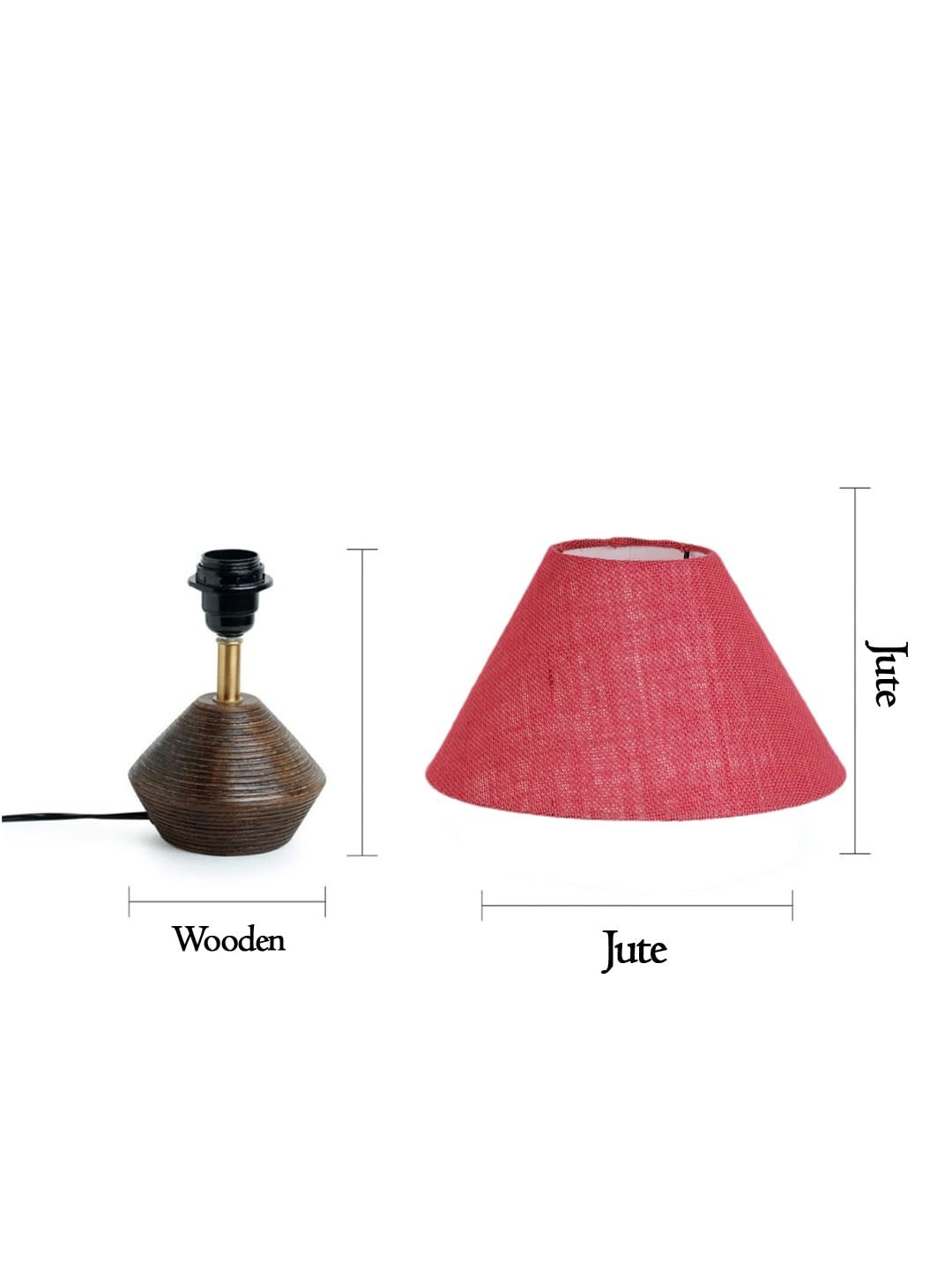 Pink Jute Table lamp with Wood Natural Base (10x12 inches)