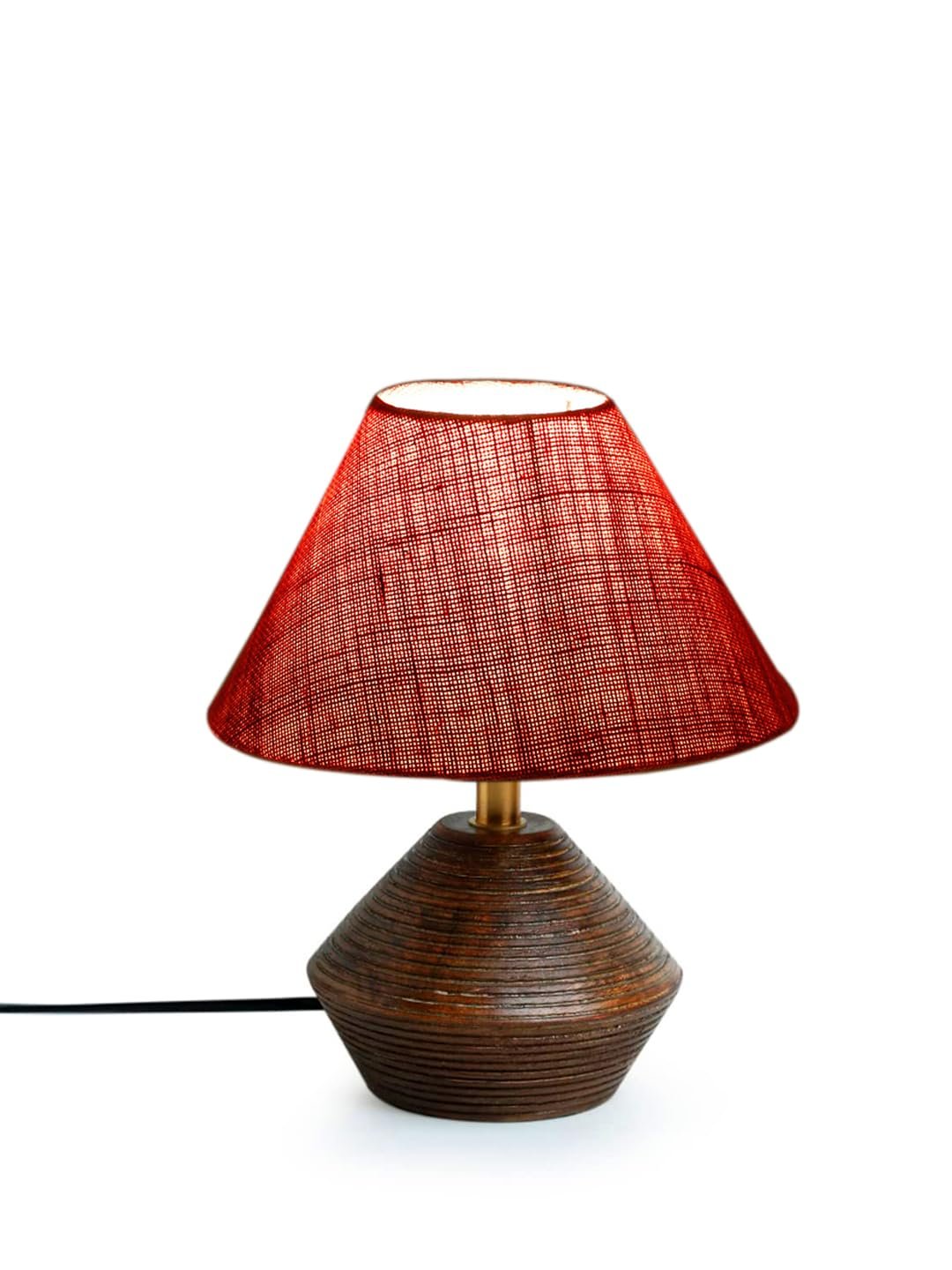 Pink Jute Table lamp with Wood Natural Base (10x12 inches)