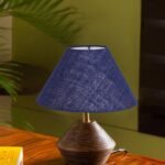 Blue Jute Table lamp with Wood Natural Base (10×12 inches)