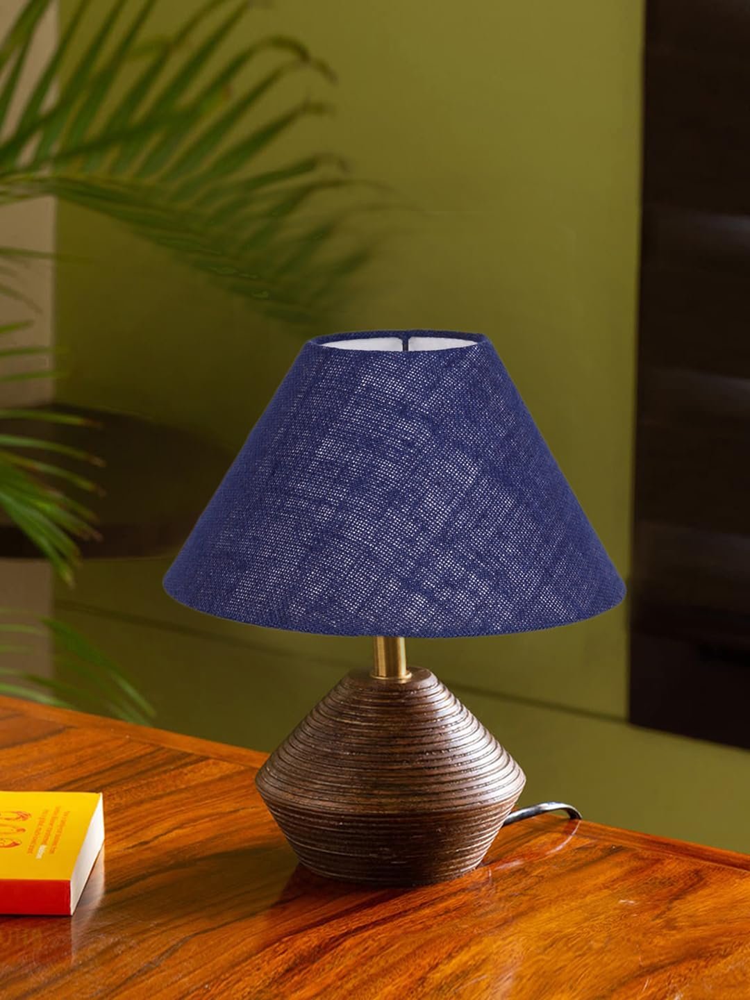 Blue Jute Table lamp with Wood Natural Base (10x12 inches)