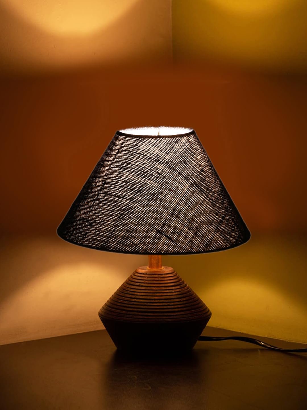 Blue Jute Table lamp with Wood Natural Base (10x12 inches)