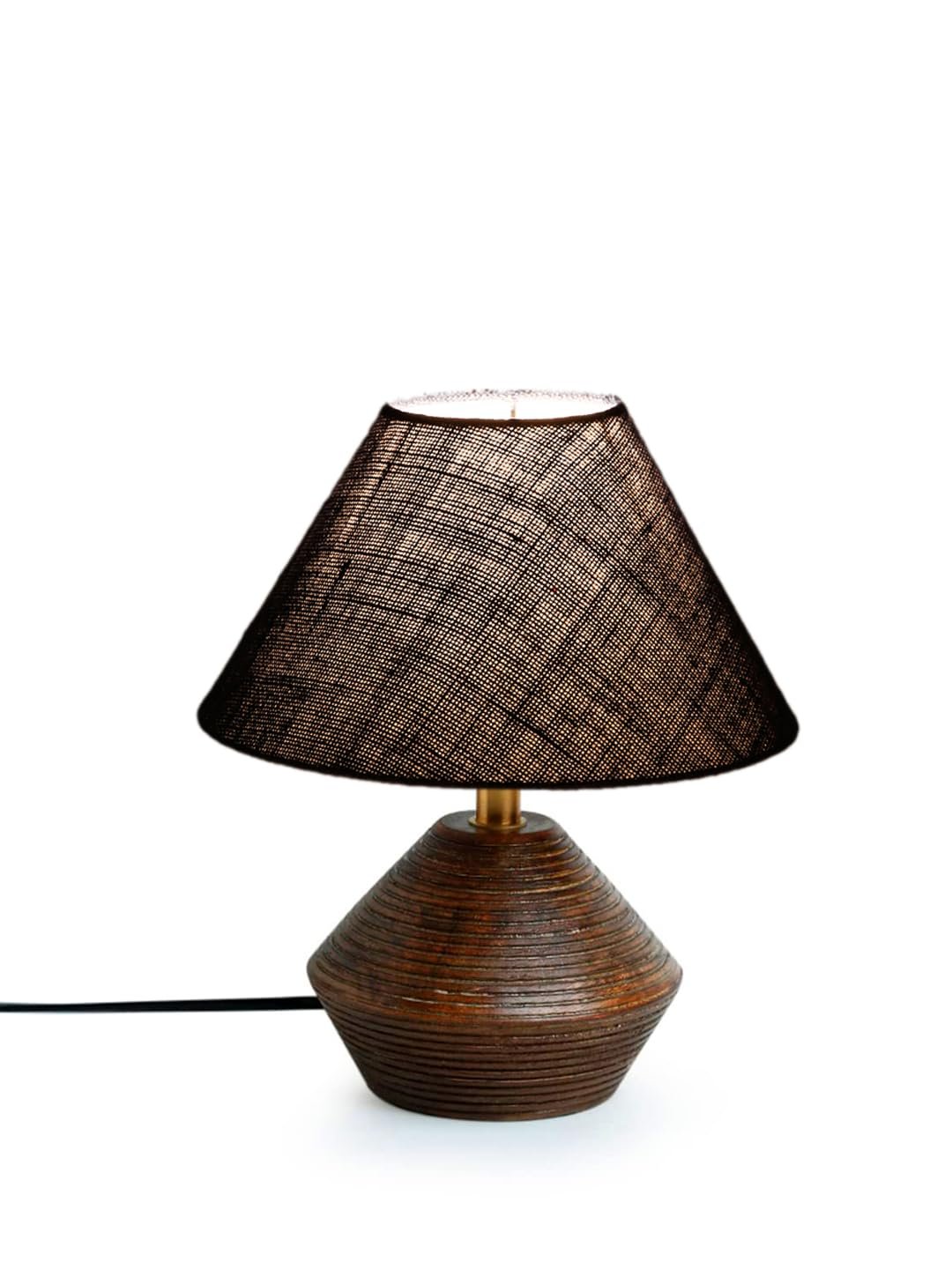 Blue Jute Table lamp with Wood Natural Base (10x12 inches)