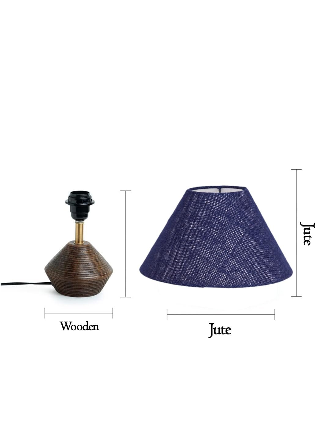 Blue Jute Table lamp with Wood Natural Base (10x12 inches)