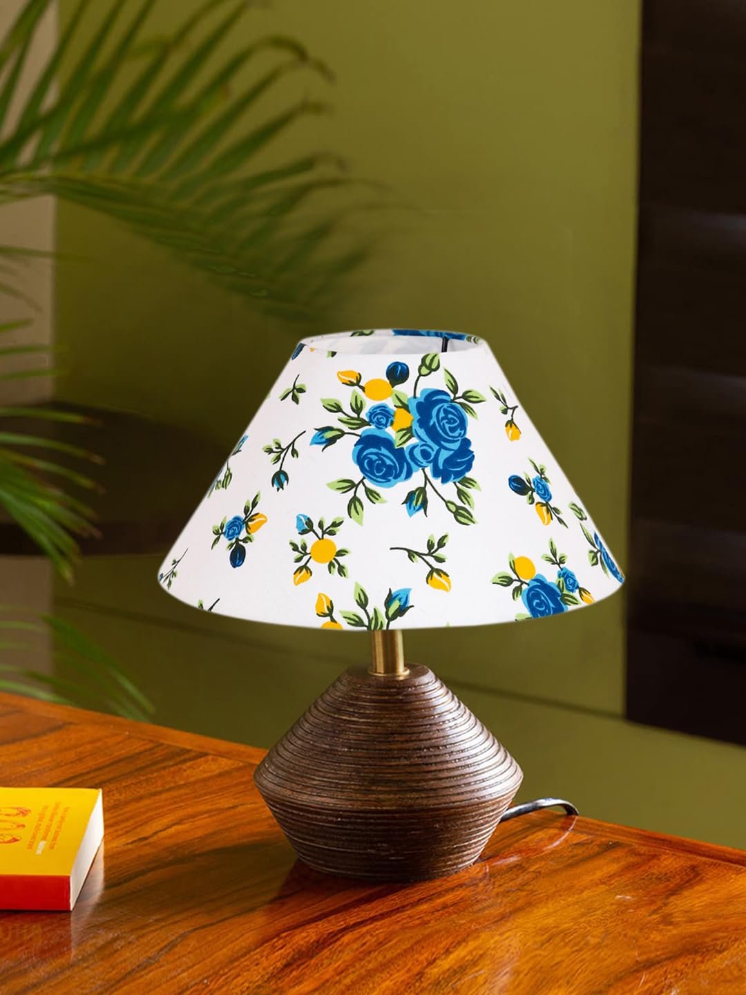 Multicolor Cotton Table lamp with Wood Natural Base (10x12 inches)-38