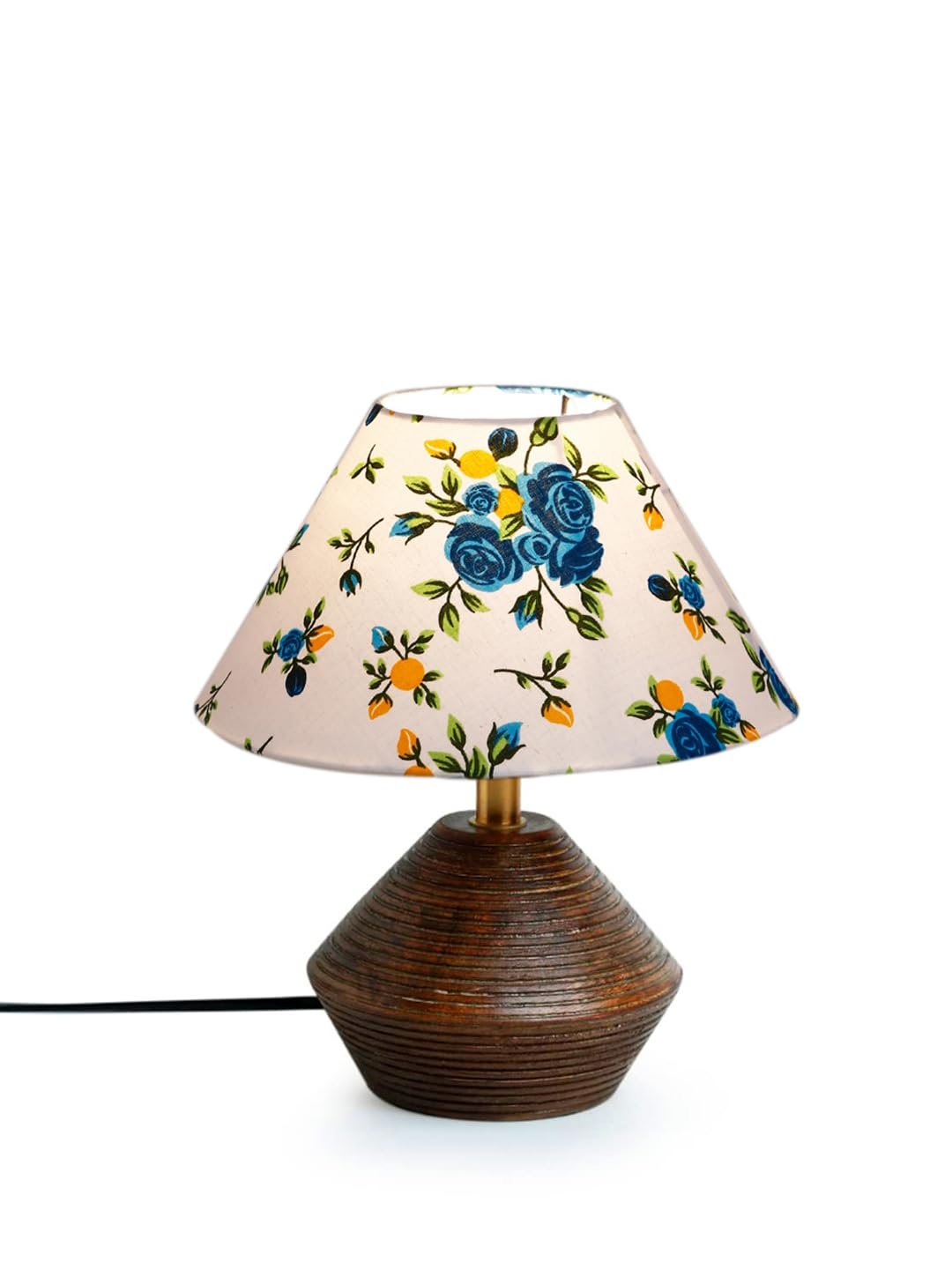 Multicolor Cotton Table lamp with Wood Natural Base (10x12 inches)-38