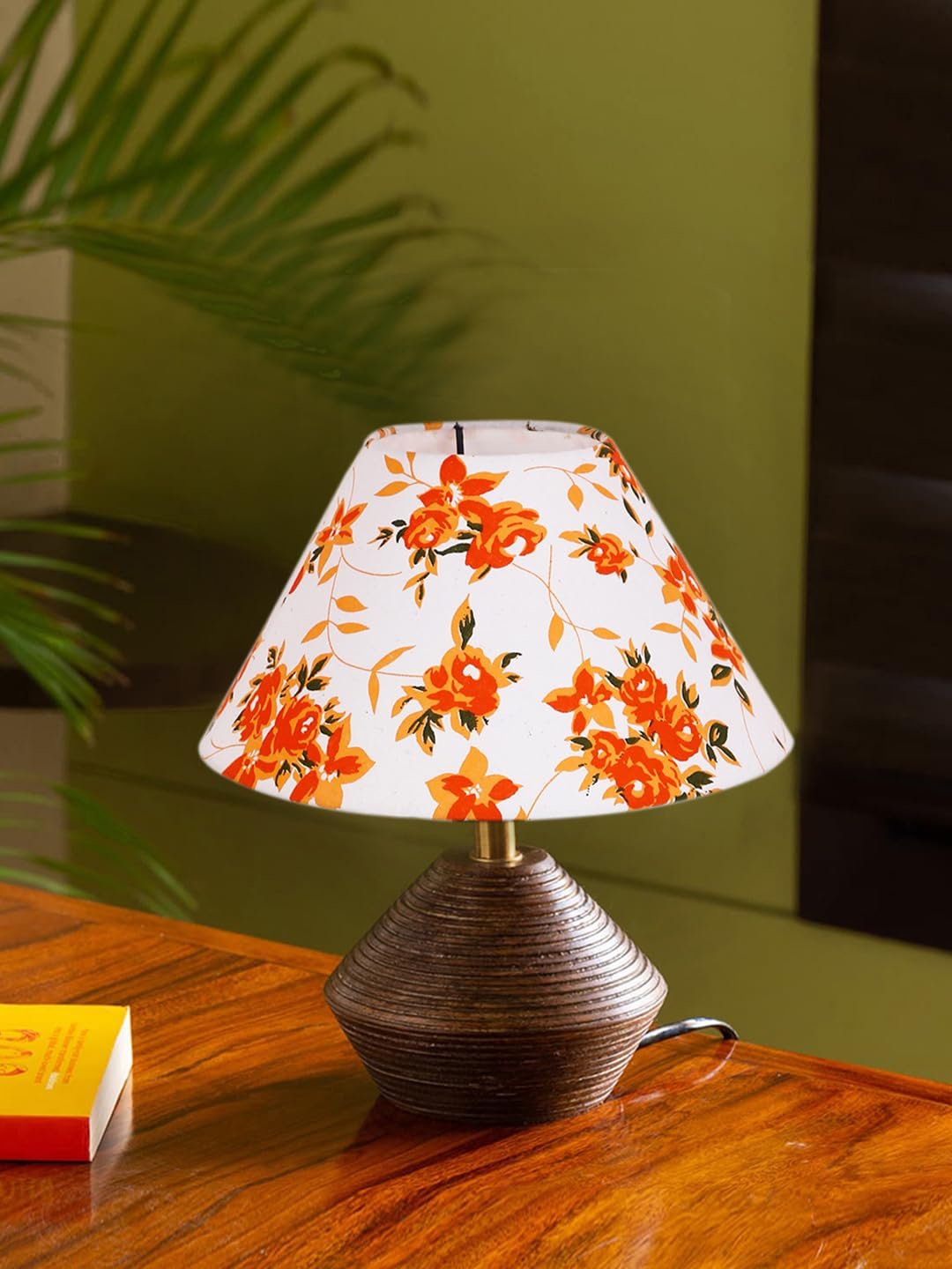Multicolor Cotton Table lamp with Wood Natural Base (10x12 inches)-39
