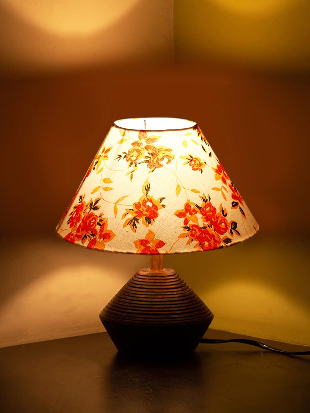 Multicolor Cotton Table lamp with Wood Natural Base (10x12 inches)-39