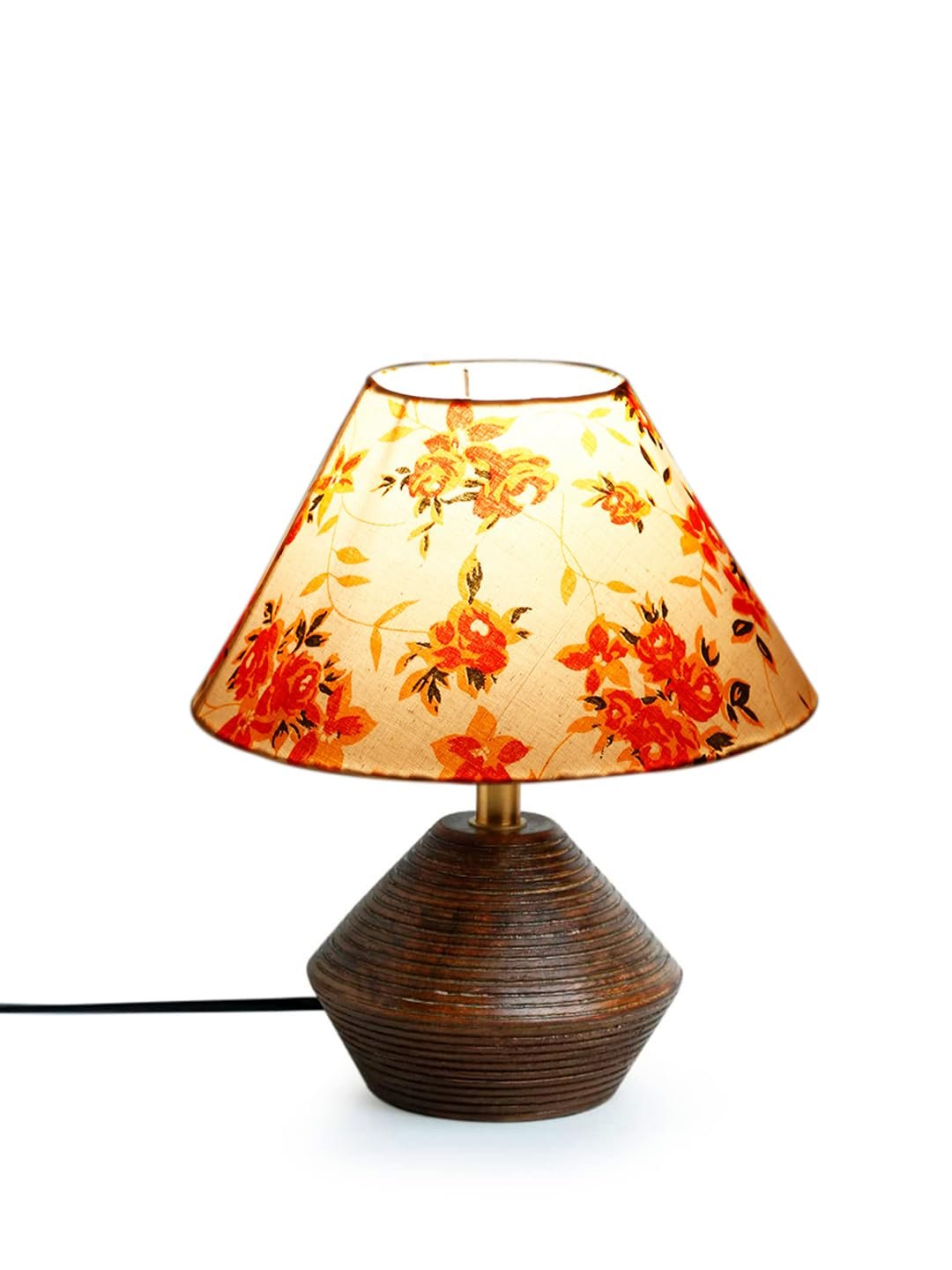 Multicolor Cotton Table lamp with Wood Natural Base (10x12 inches)-39