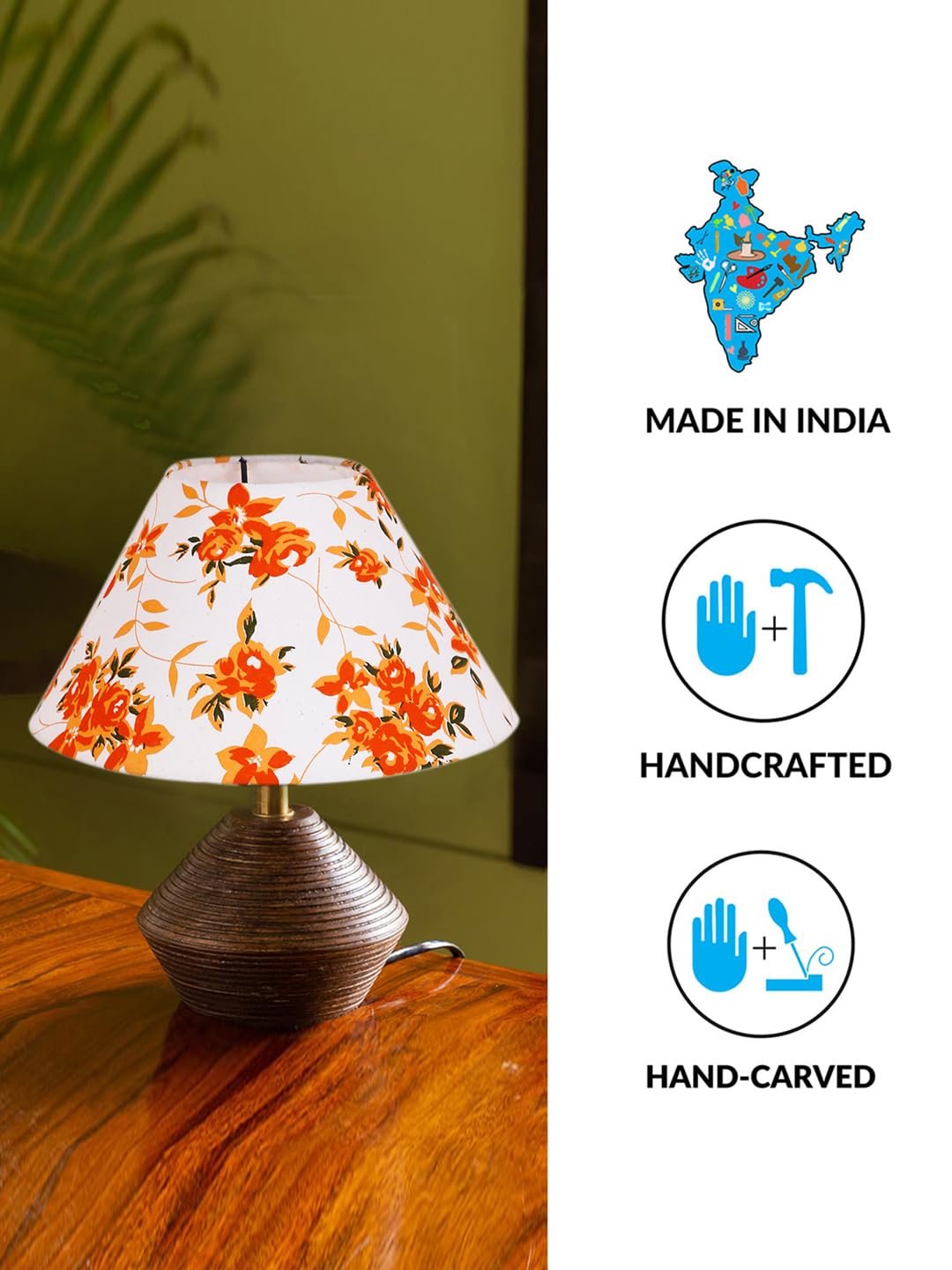 Multicolor Cotton Table lamp with Wood Natural Base (10x12 inches)-39