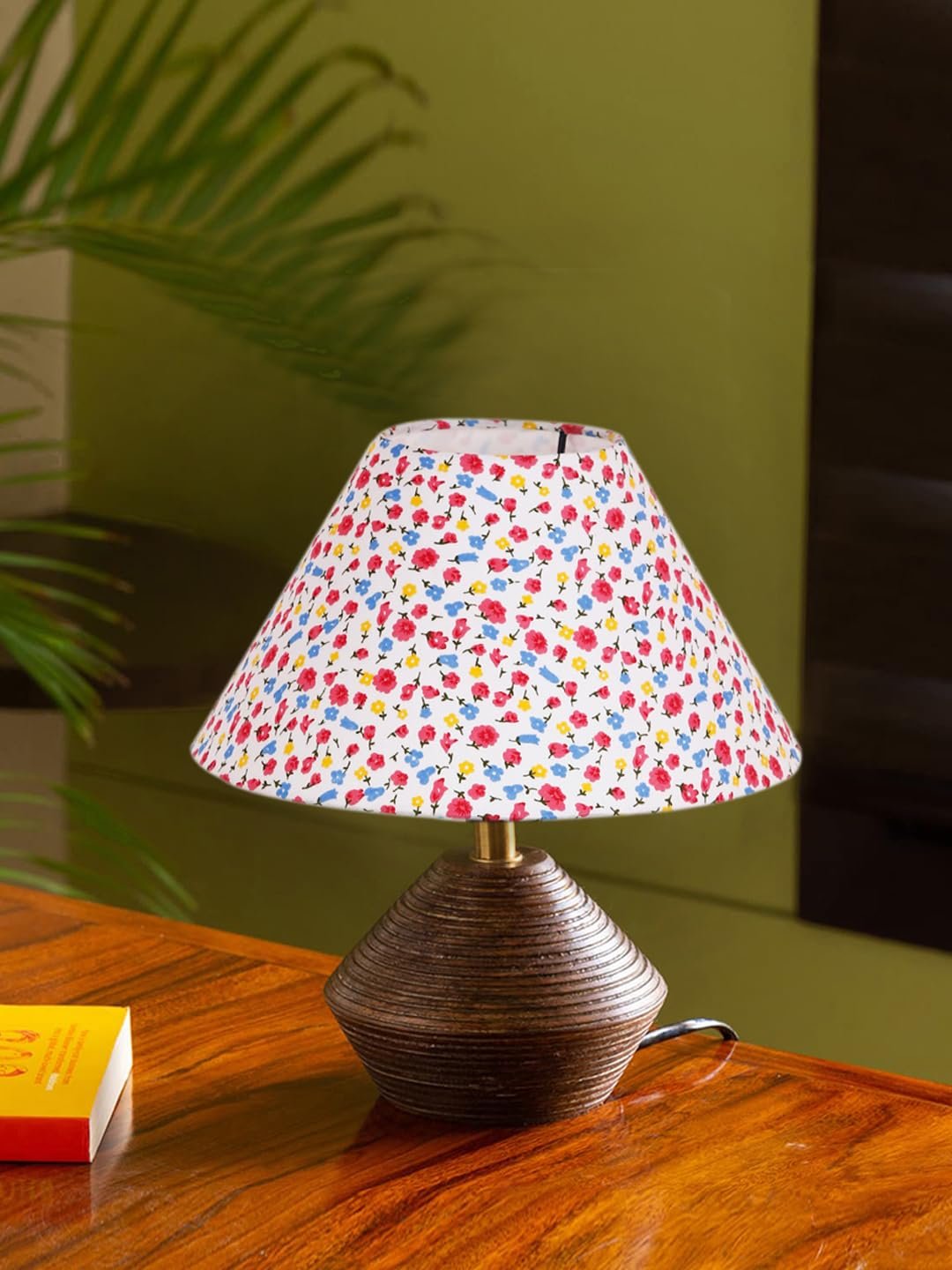 Multicolor Cotton Table lamp with Wood Natural Base (10x12 inches)-40