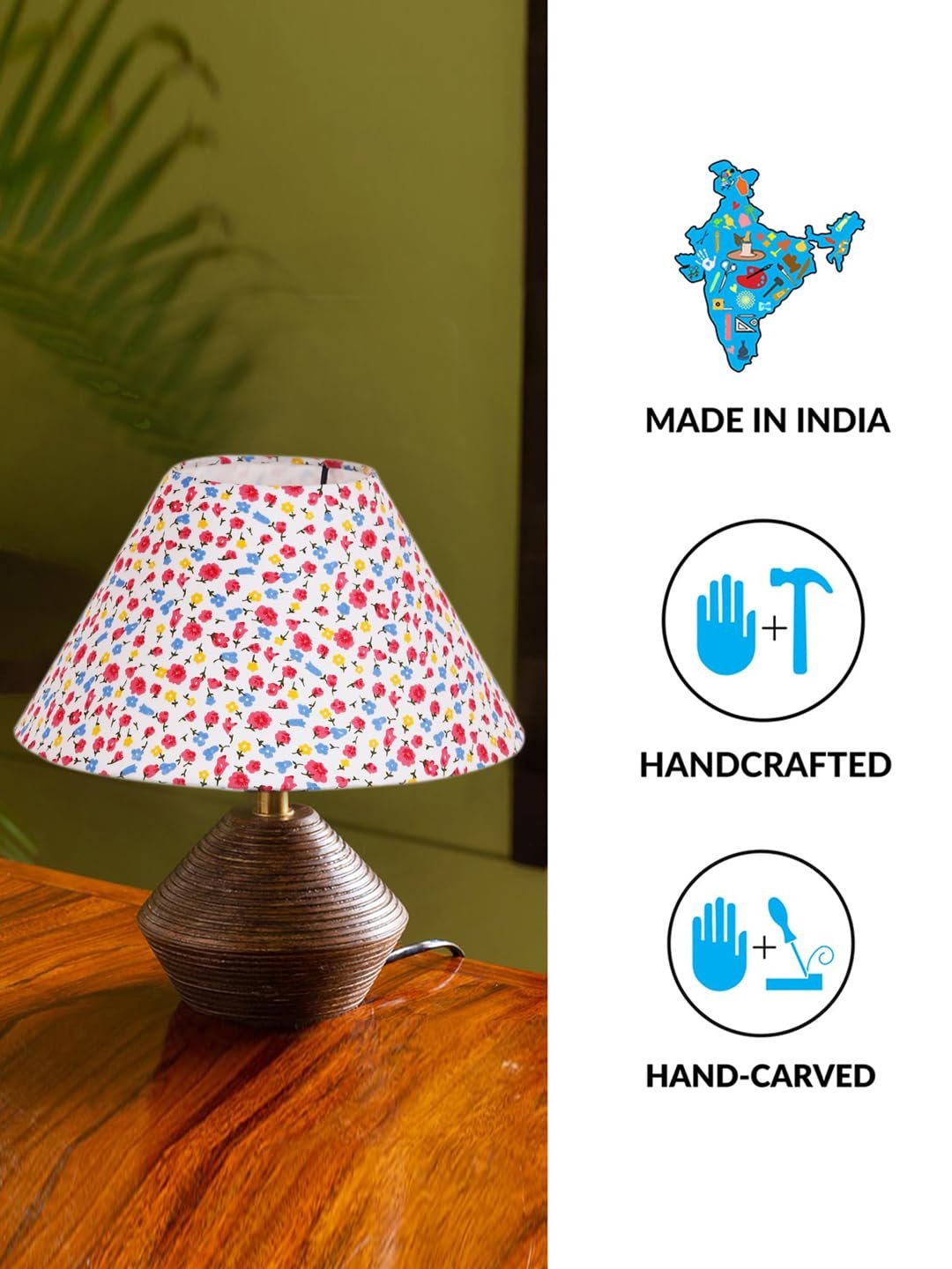 Multicolor Cotton Table lamp with Wood Natural Base (10x12 inches)-40