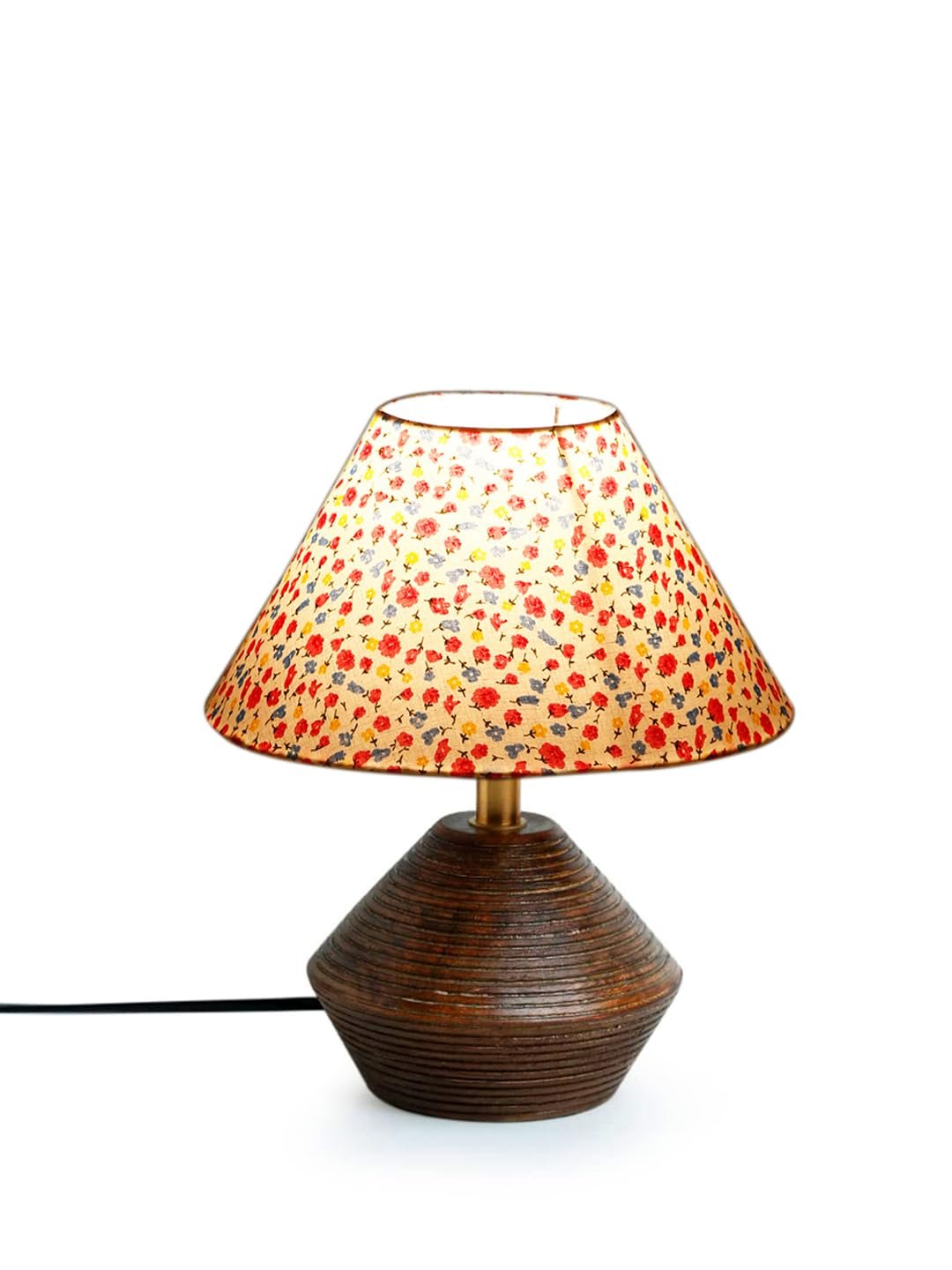 Multicolor Cotton Table lamp with Wood Natural Base (10x12 inches)-40