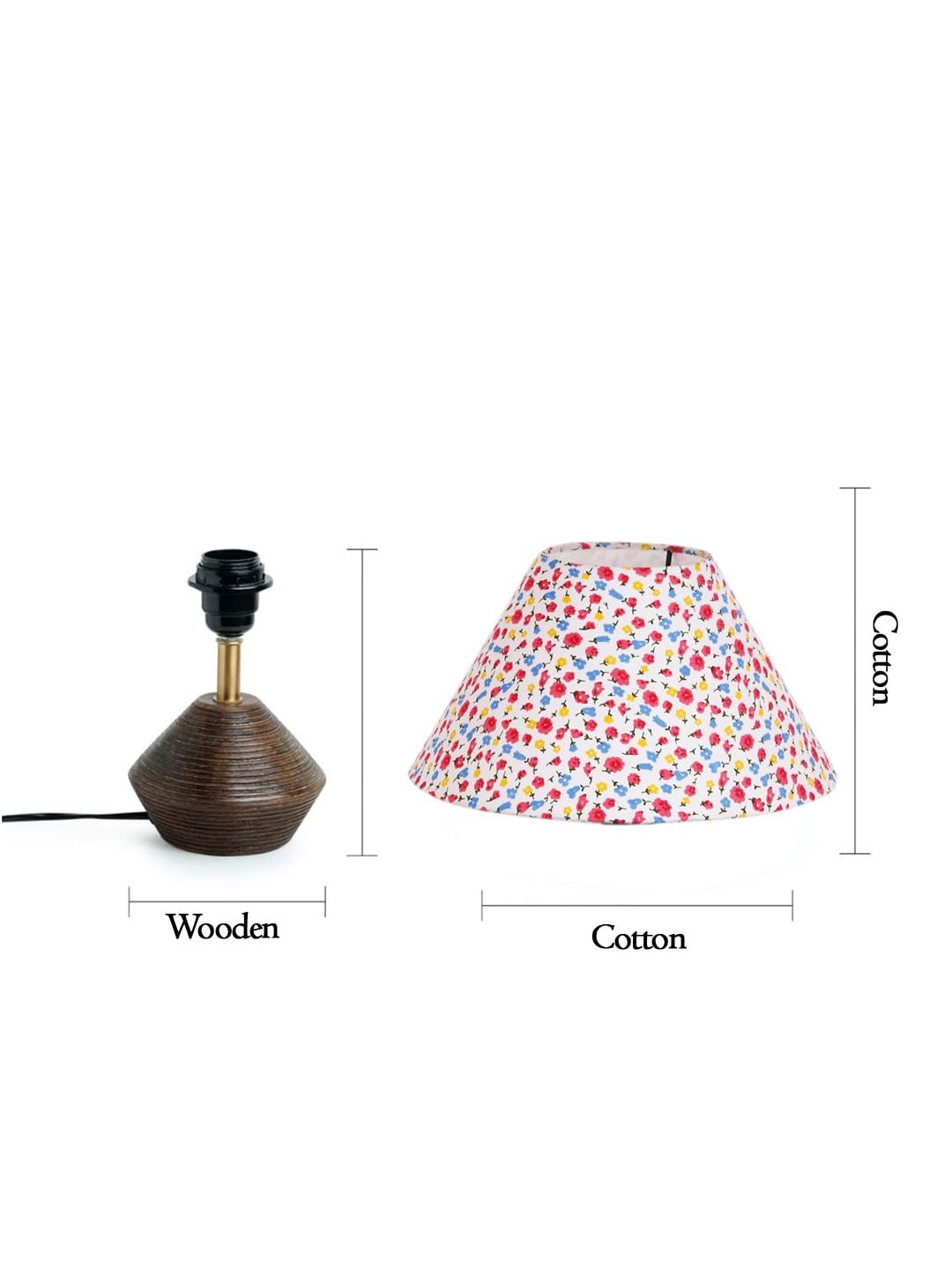 Multicolor Cotton Table lamp with Wood Natural Base (10x12 inches)-40