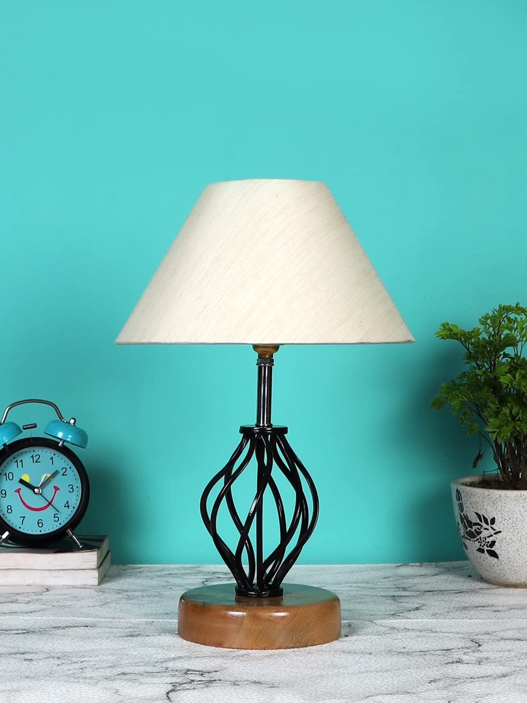Off-White Cotton Table lamp with Wood & Iron Base(0+D2:D2291)