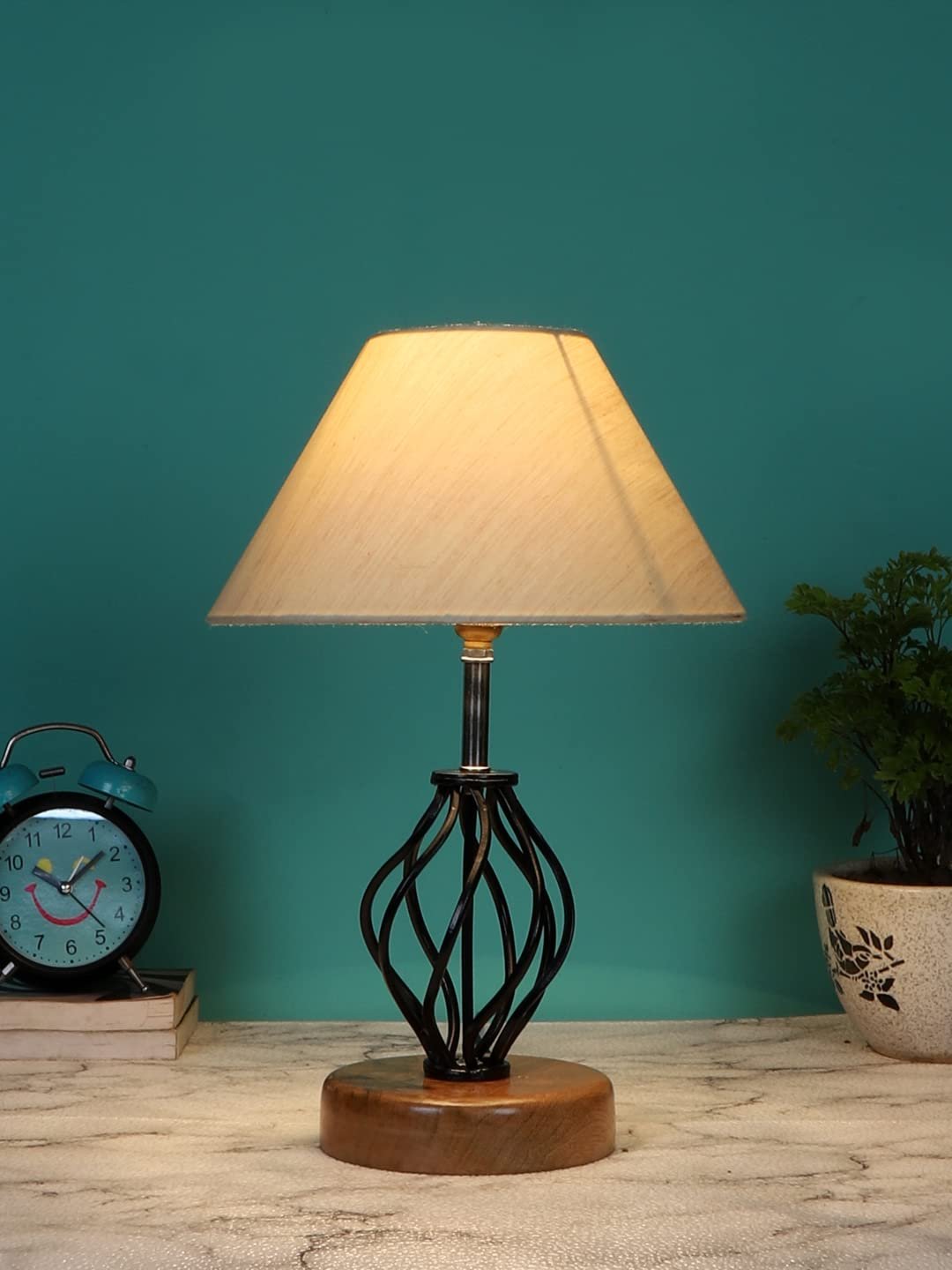 Off-White Cotton Table lamp with Wood & Iron Base(0+D2:D2291)