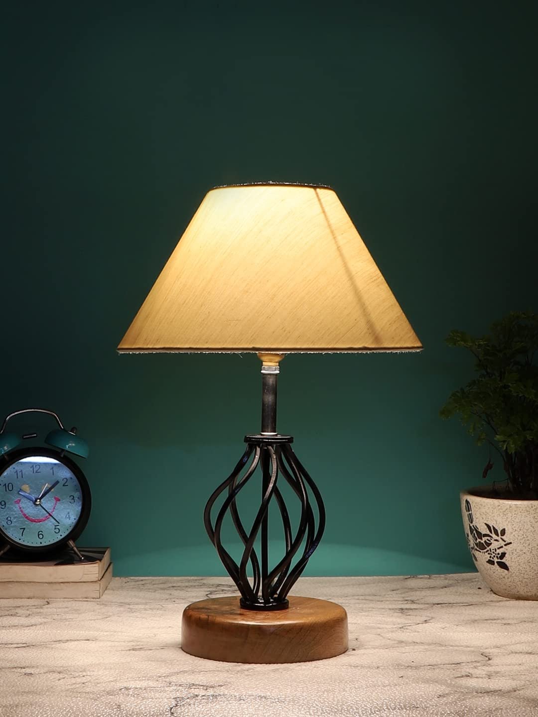 Off-White Cotton Table lamp with Wood & Iron Base(0+D2:D2291)