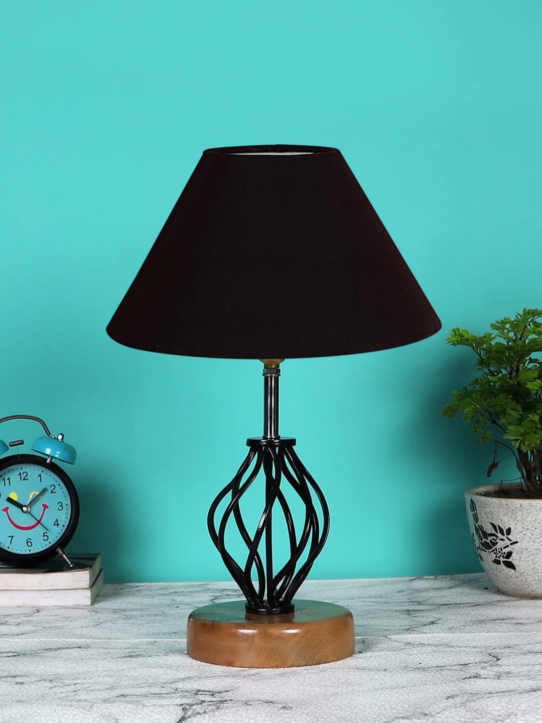 Black Cotton Table lamp with Wood & Iron Base(02)
