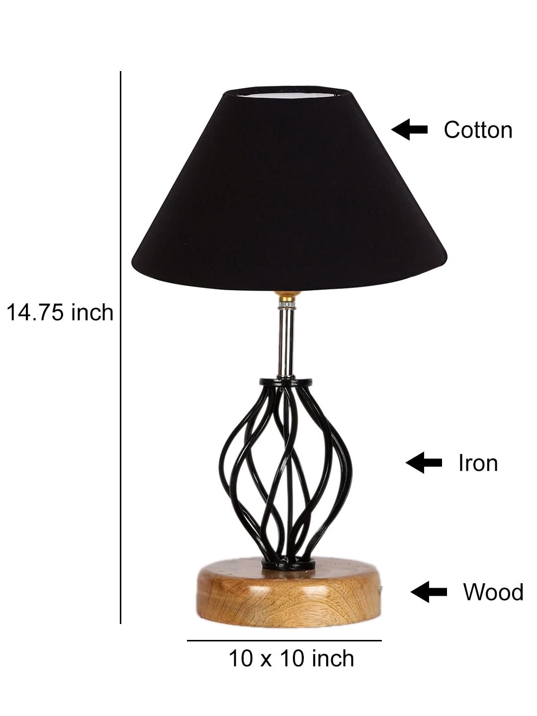 Black Cotton Table lamp with Wood & Iron Base(02)