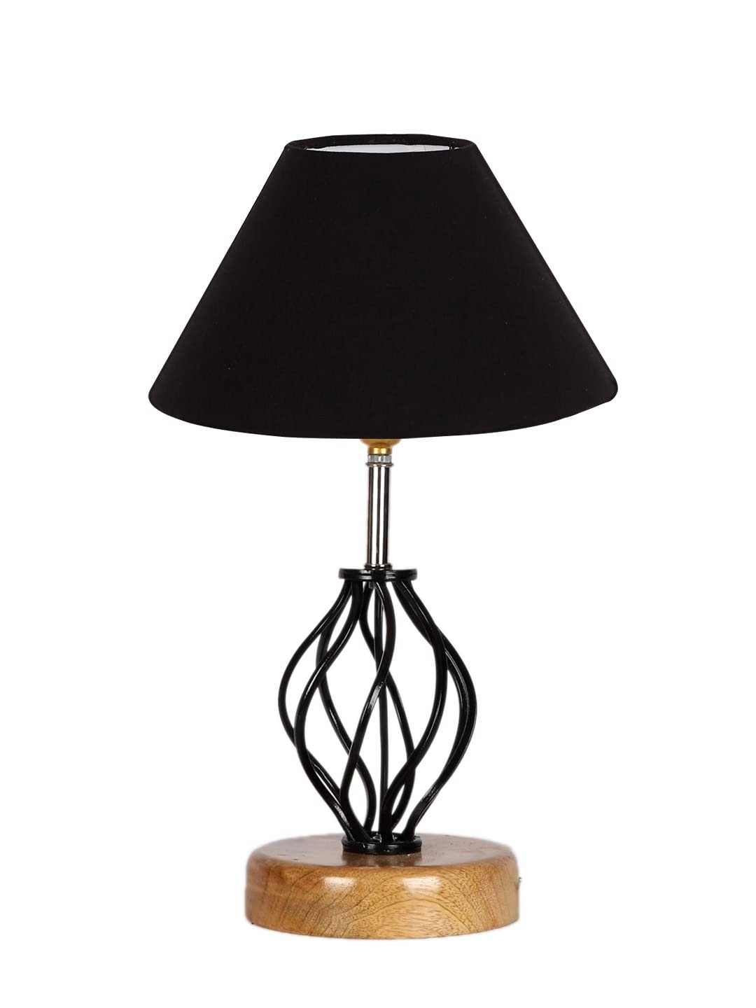 Black Cotton Table lamp with Wood & Iron Base(02)