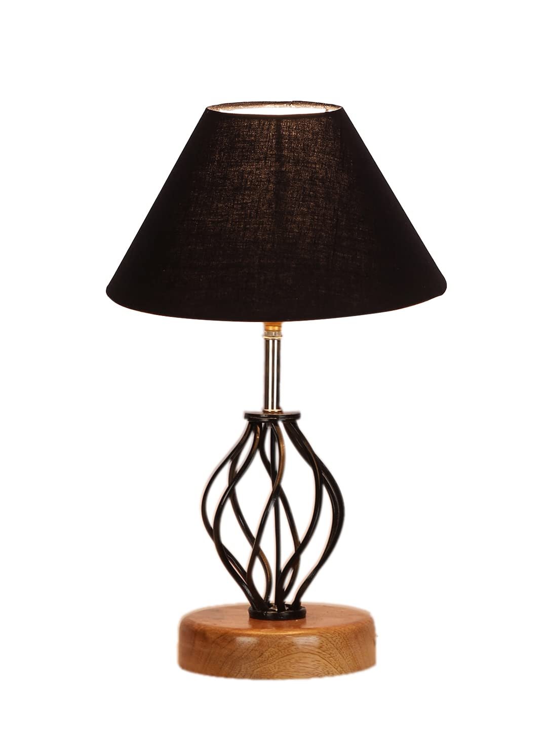 Black Cotton Table lamp with Wood & Iron Base(02)
