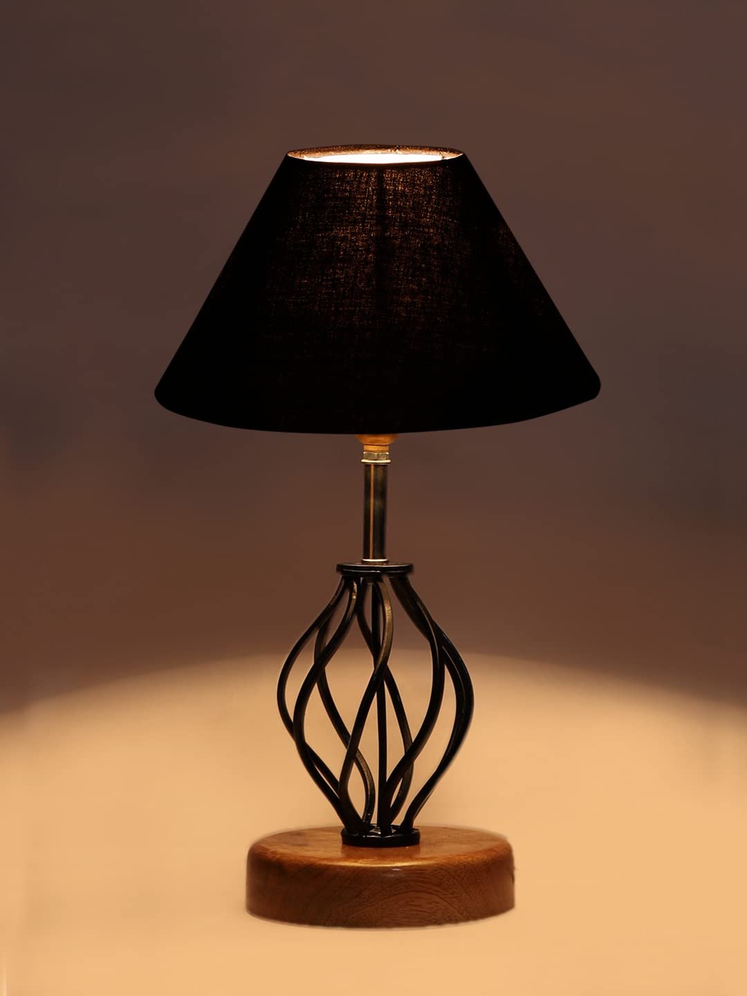 Black Cotton Table lamp with Wood & Iron Base(02)