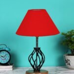 Red Cotton Table lamp with Wood & Iron Base(03)