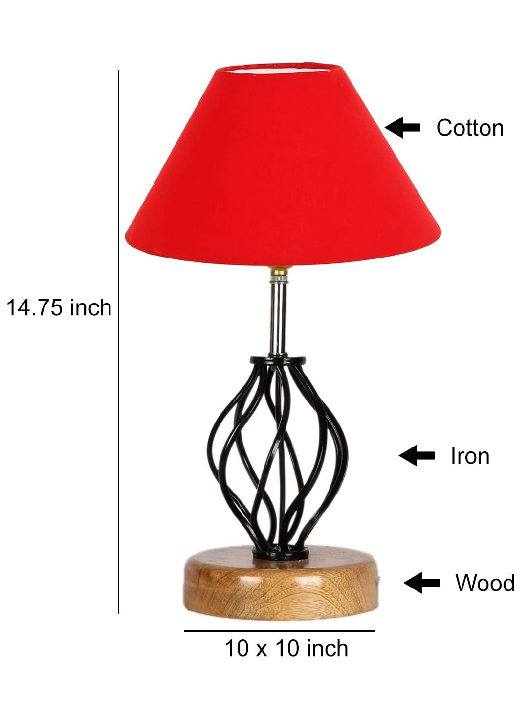 Red Cotton Table lamp with Wood & Iron Base(03)