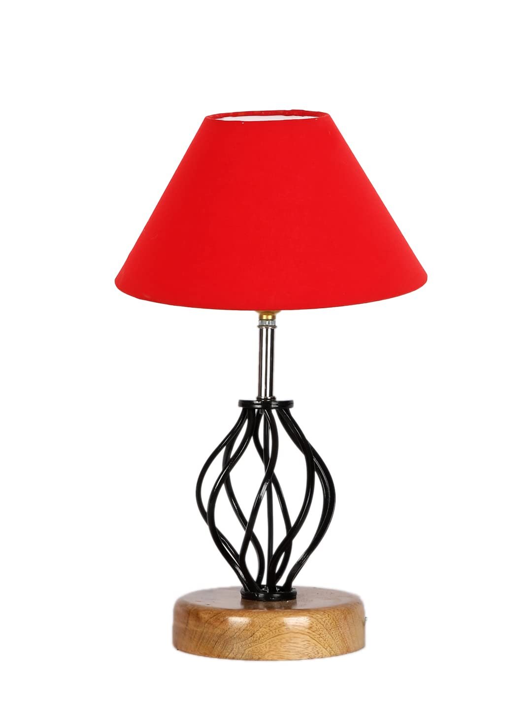 Red Cotton Table lamp with Wood & Iron Base(03)