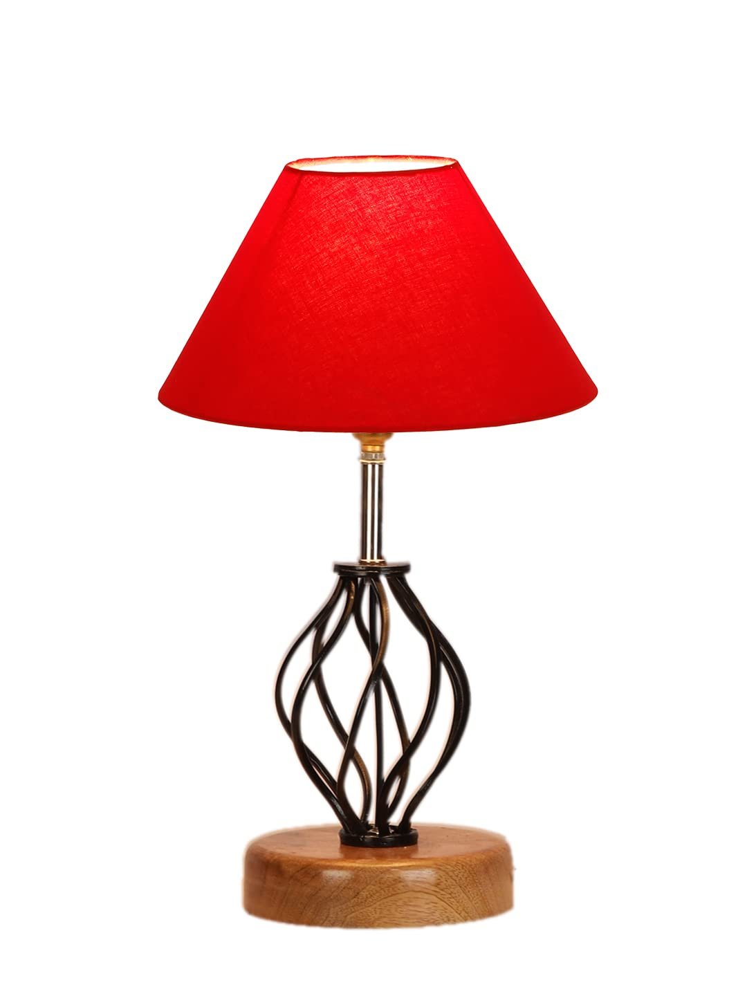 Red Cotton Table lamp with Wood & Iron Base(03)