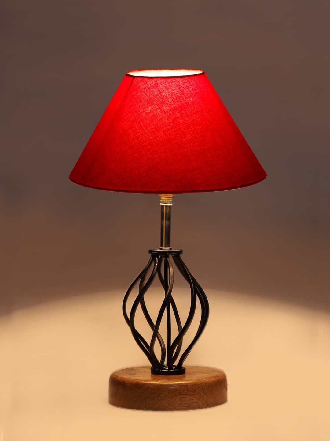 Red Cotton Table lamp with Wood & Iron Base(03)