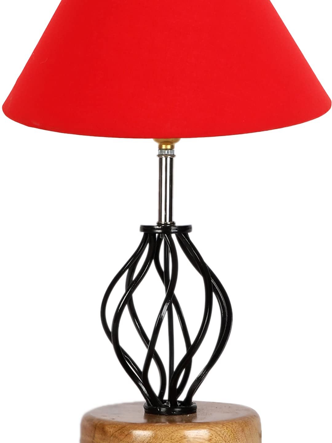 Red Cotton Table lamp with Wood & Iron Base(03)